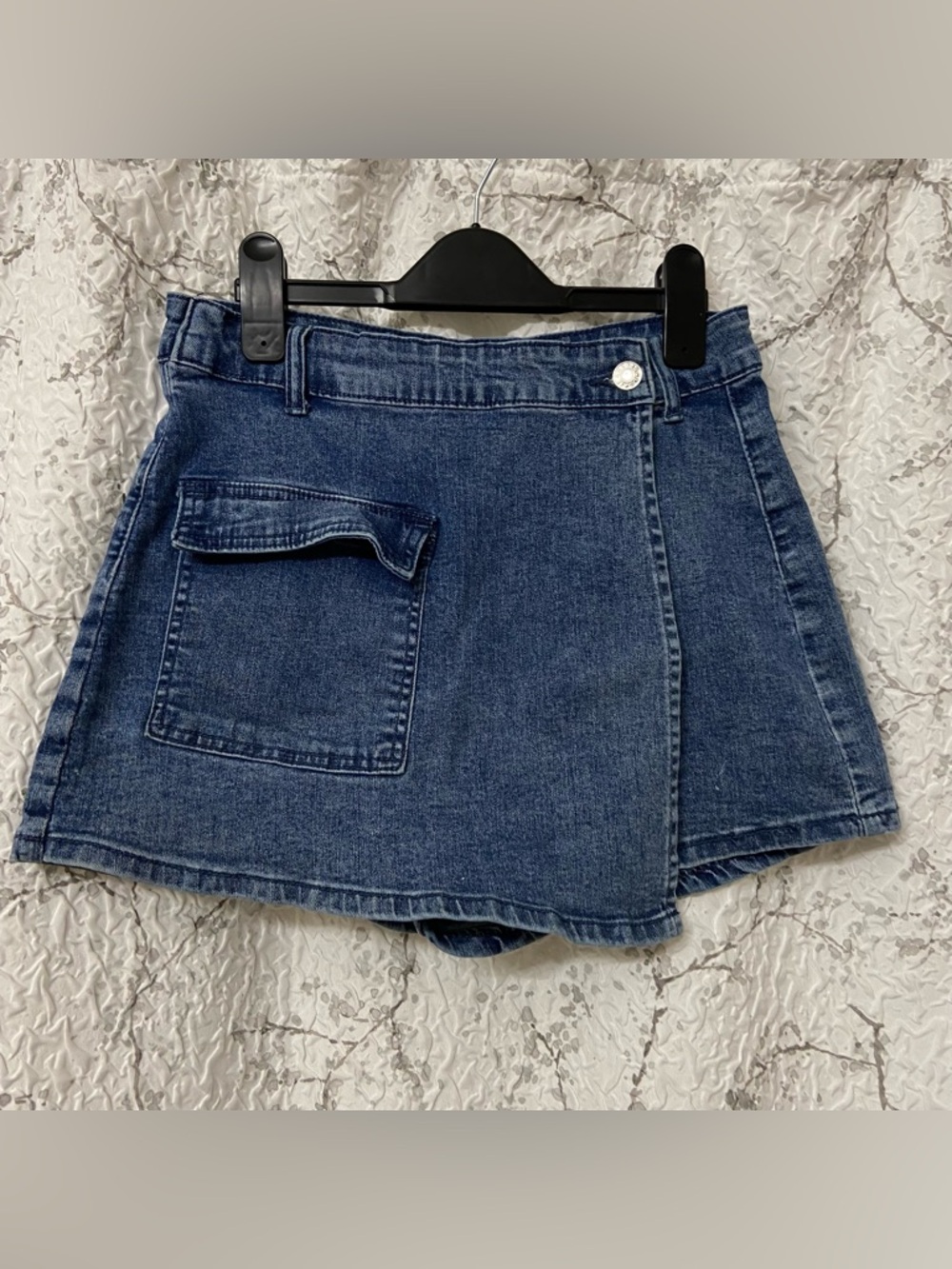 Luvamia Women’s Dark Blue Denim Wrap Skort with Front Pocket Size Small